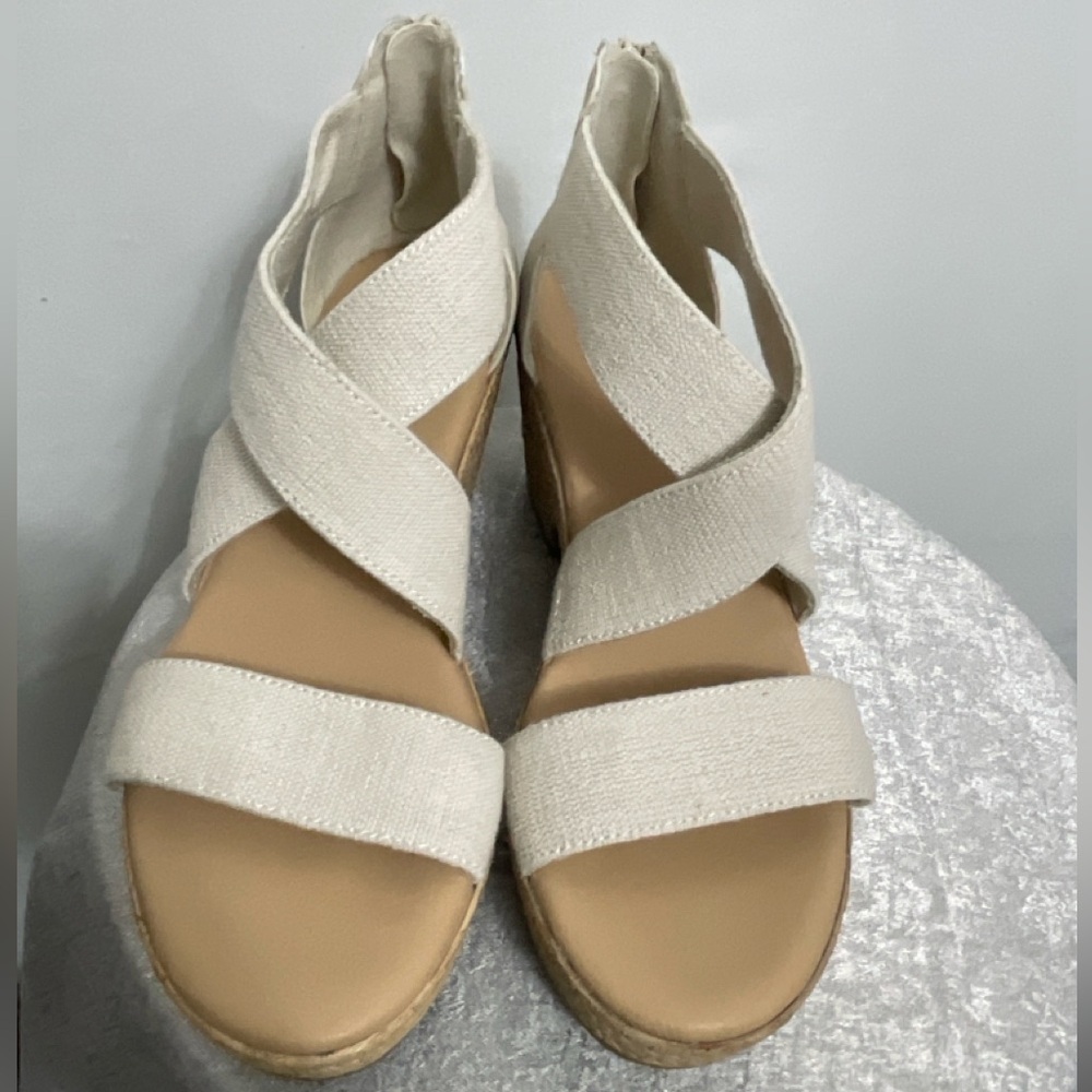 CliffsbyWhiteMountain Blake Beige ElasticCross Strap Wedge SandalsSize 9.5M(B11🤩 - Picture 9 of 9